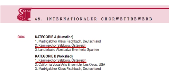 Chorwettbewerb Spital 2004 - Auszeichnung Kammerchor Salzburg